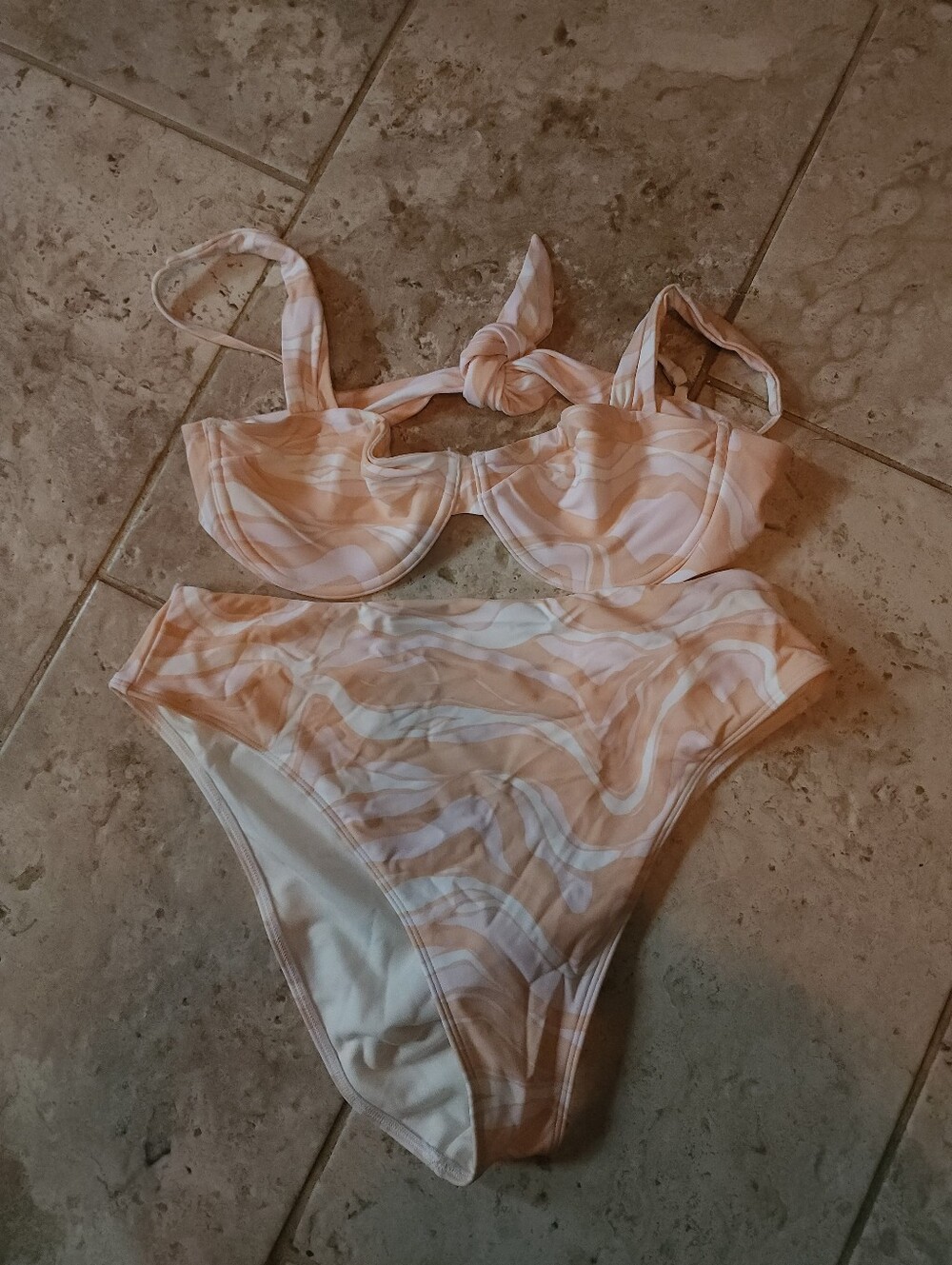 Women's Peach Swirl High-Waist Bikini Set